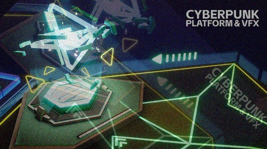 neon cyberpunk tech workspace